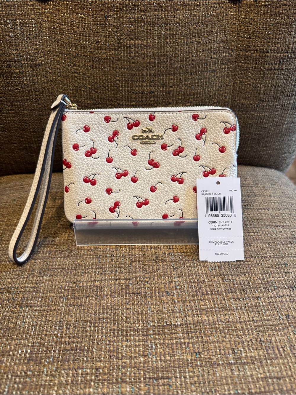 Coach cherry print corner zip wristlet wallet NWT